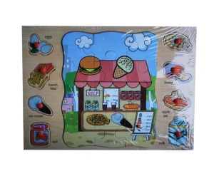 Puzzle incastru 2 in 1 din lemn tip Montessori : Fast Food #JJ5067 - Img 3
