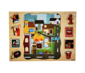 Puzzle incastru 2 in 1 din lemn tip Montessori : Pompieri și Siguranță #JJ5063 - Img 2