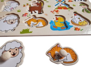 Puzzle incastru din lemn Animale Domestice cu maner #JJ5022 - Img 6