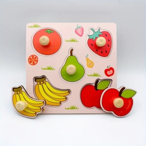 Puzzle Incastru din Lemn cu 5 Butoni - Model Fructe #JJ5293