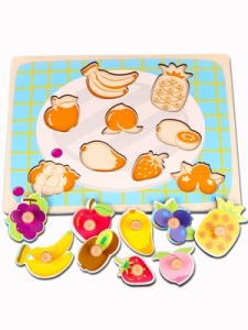 Puzzle Incastru Montessori din Lemn cu Maner: Fructe, 9 piese #JJ5324 - Img 2