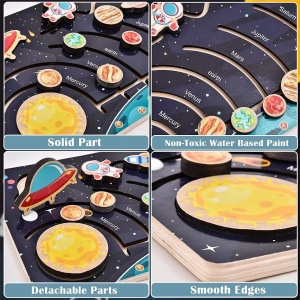 Puzzle Labirint 3D din Lemn, tip Montessori, Sistemul Solar #JJ5568 - Img 5