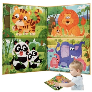 Puzzle Magnetic tip Carte, Progresiv 9,16,20,24 piese, Animale in Jungla, 4 in 1 #JJ5453 - Img 2