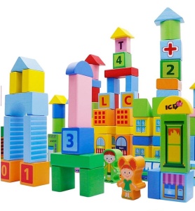 Set 100 Cuburi de Construit din Lemn, Model Smart Town, multicolor #JJ5291 - Img 4