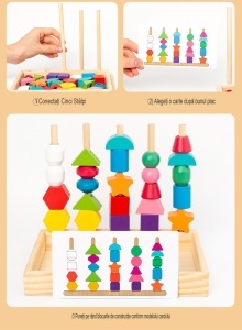 Sortator Montessori din Lemn cu 25 de Forme Geometrice, 16 Modele și 2 Sfori pt snuruit, Multicolor #JJ5119 - Img 9