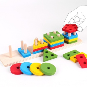 Sortator Montessori din lemn cu 5 coloane de pini și 20 forme geometrice #JJ5105 - Img 4