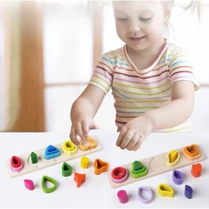 Sortator Multistrat tip Montessori cu Forme Asimetrice, Model Copaci, 16 piese #JJ5167 - Img 4