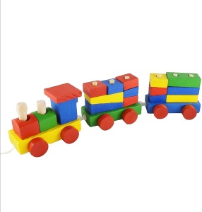 Trenulet din Lemn cu Locomotiva, 2 Vagoane si Forme Geometrice #JJ5207 - Img 5