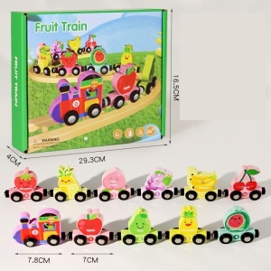 Trenulet educativ din Lemn, Magnetic, Model Fructe, 11 piese #JJ5541 - Img 3