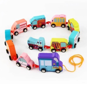 Trenuleț educativ din Lemn, Model Mijloace de Transport, 11 piese #JJ5275 - Img 3