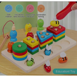 🌈Oferta zilei❗Joc Montessori din Lemn de Sortat si Pescuit cu Forme Geometrice, Pestisori si Albinute, Undita magnetica , Multicolor #JJ5118 - Img 8