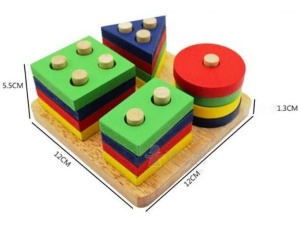 🌈Oferta zilei❗Sortator Montessori din Lemn cu 4 Coloane de pini si 16 Forme Geometrice #JJ5149 - Img 9