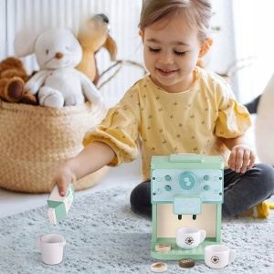 Aparat de Cafea Interactiv cu capsule si 7 Accesorii, din Lemn pentru Joc de Rol, KABI, nunate Pastel #JJ5666 - Img 6