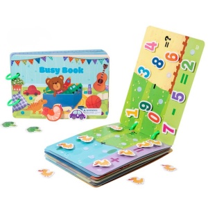 Carte interactiva Busy Book Montessori, piese cu scai reutilizabile, Model Invatare Cognitiva, 10 pagini #JJ5661