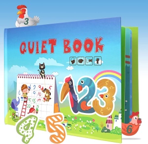 Carte interactiva Quiet Book Montessori, piese cu scai reutilizabile, Model Numere, 10 pagini, #JJ5658