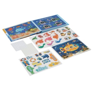 Carte interactiva Quiet Book Montessori, piese cu scai reutilizabile, Model Lumea Acvatica, 10 pagini, #JJ5659 - Img 3