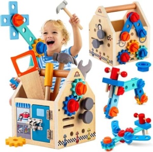 Casuta din Lemn cu Unelte si Suruburi, Joc de Rol creativ, 25 piese #JJ5140