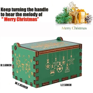 Cutie Muzicala Manuala Vintage, de Craciun, din Lemn, melodie “Merry Christmas” #JJ5329 - Img 4