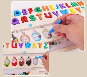 Joc Montessori 2 in 1 din Lemn, Sortare culori, Alfabet, creion magnetic #JJ5361 - Img 6