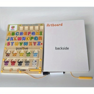 Joc Montessori 5 in 1 din Lemn, Sortare culori, Alfabet, Cuvinte, Desen, Operatii, cu Creion Magnetic si Marker #JJ5209 - Img 6