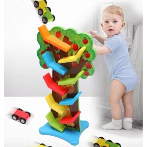Joc Montessori din Lemn Copac Pista cu 9 Etaje si Masinute #JJ5210 - Img 6