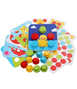Joc Mozaic din Lemn cu Butoni Mari, potriveste culorile, tip Montessori #JJ5451 - Img 4
