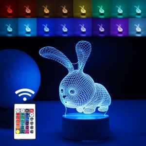 Lampa LED 3D, Model Iepuras, USB si baterii, Acril, cu Telecomanda, Lumina Multicolora, 20 cm #JJ5333