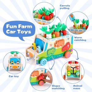 Masinuta Montessori Educativa din Lemn 6 in 1 cu Sortator, Figurine, Morcovi, Labirint #JJ5542 - Img 6