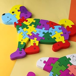 Puzzle 3D din lemn Catel fata/verso cu Alfabet/ Numere, 26 piese, multicolor #JJ5561 - Img 9