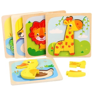 Puzzle 3D din Lemn Model Girafa, 4 piese, tip Montessori #JJ5591 - Img 9