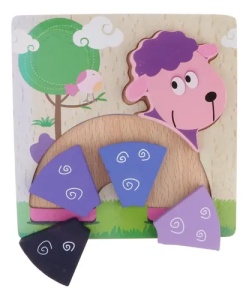 Puzzle 3D din Lemn Model Oaie, 5 piese, tip Montessori #JJ5640 - Img 2