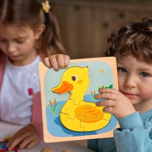 Puzzle 3D din Lemn Model Ratusca, 5 piese, tip Montessori #JJ5589 - Img 2
