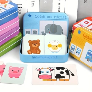 Puzzle Cognitiv Asociere in Cutie Metalica , Animale, 32 piese #JJ5311 - Img 2