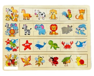 Puzzle Cognitiv de Asociere din Lemn, Animale, 4 seturi, 20 piese #JJ5313