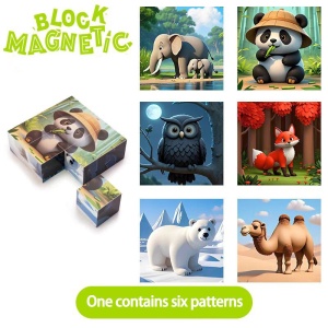 Puzzle Cuburi Magnetice, 6 in 1, Model Animale, 16 cuburi #JJ5581 - Img 2