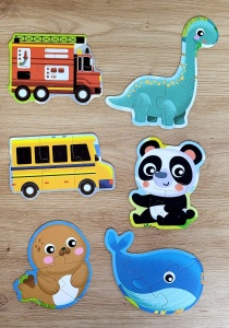 Puzzle din Lemn 20 buc din 2-4 piese, Animale si Vehicule, Multicolor #JJ5442 - Img 3