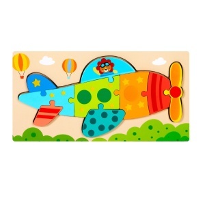 Puzzle din lemn cu placa suport, Avion, 10 piese mari, 30x15cm, Multicolor #JJ5599