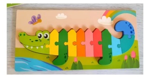 Puzzle din lemn cu placa suport, Crocodil, 11 piese mari, 30x15cm, Multicolor #JJ5596 - Img 4