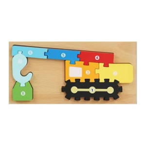 Puzzle din lemn cu placa suport, Macara, 8 piese mari numerotate, multicolor #JJ5565