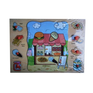 Puzzle incastru 2 in 1 din lemn tip Montessori : Fast Food #JJ5067 - Img 4