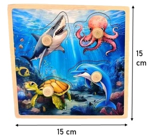 Puzzle Incastru din Lemn cu 4 butoni - Animale Marine #JJ5007 - Img 2