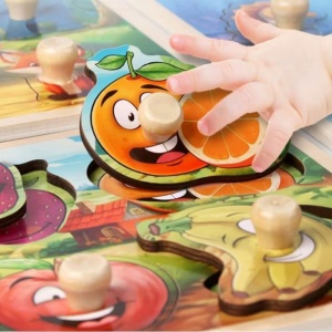 Puzzle Incastru din Lemn cu 4 butoni -Fructe #JJ5626 - Img 3