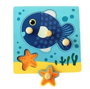 Puzzle Incastru din Lemn cu 4 Butoni - Model Pestisor #JJ5296