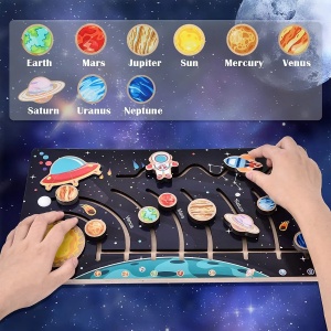 Puzzle Labirint 3D din Lemn, tip Montessori, Sistemul Solar #JJ5568