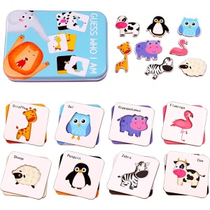 Puzzle Montessori de asociere în cutie metalică Guess Who I Am, Animale, 24 piese #JJ5023 - Img 1
