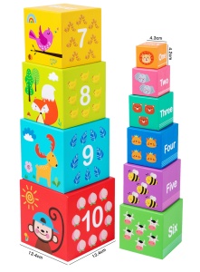 Set 10 Cutii de Stivuit, Invatare Numere, Animale, Multicolor #JJ5459 - Img 5