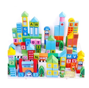 Set 100 Cuburi de Construit din Lemn, Model Smart Town, multicolor #JJ5291