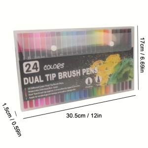 Set 24 Carioci pe Baza de Apa pentru Desen si Pictura, 2 tipuri de Varf (1-2 mm și 0.4 mm), Multicolor #JJ5180 - Img 10