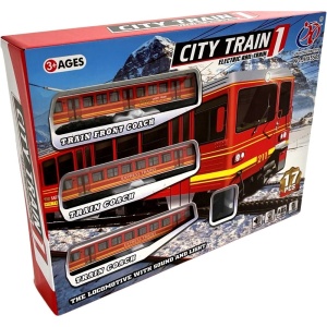 Set circuit Tren Electric cu Locomotiva si 2 Vagoane, City Train, Lumini si Sunete, 17 piese #JJ5273 - Img 4