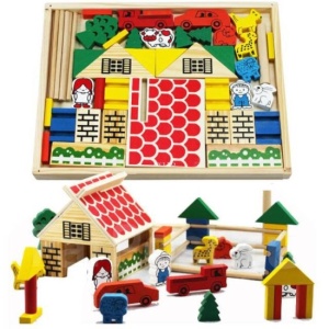 Set Cuburi de Construit din Lemn, Model Ferma, 48 piese, multicolor #JJ5405